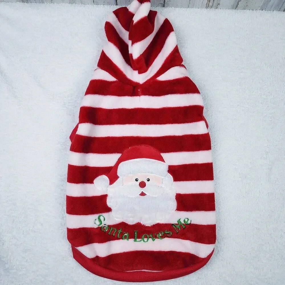 Santa Loves Me Fleece Dog Sweater Striped Size Large
